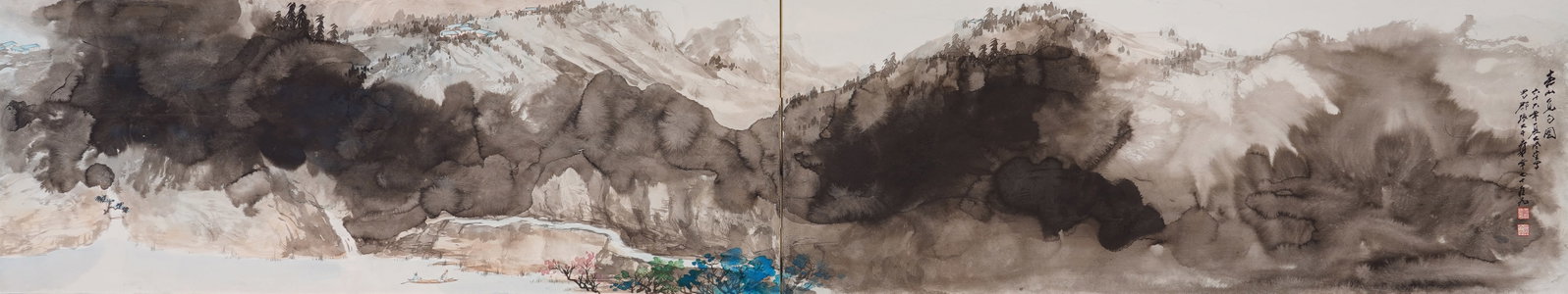 A CHINESE HAND PAINTING WITH THE MARK OF ZHANG DAQIAN: A CHINESE HAND PAINTING WITH THE MARK OF ZHANG DAQIAN 31.5*169cm