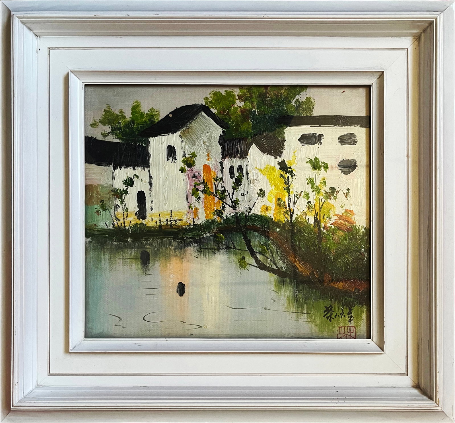 AN OIL PAINTING ON CANVAS WITH THE MARK OF WU GUANZHONG: AN OIL PAINTING ON CANVAS WITH THE MARK OF WU GUANZHONG 25*25cm