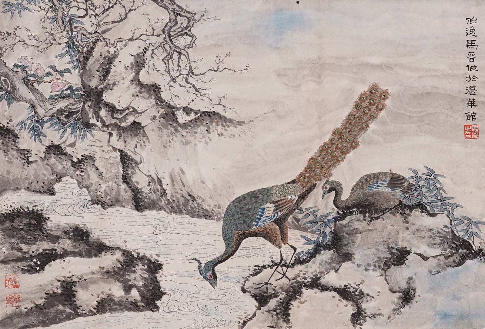 A CHINESE HAND PAINTING WITH THE MARK OF MA JIN: A CHINESE HAND PAINTING WITH THE MARK OF MA JIN 26*38.5cm