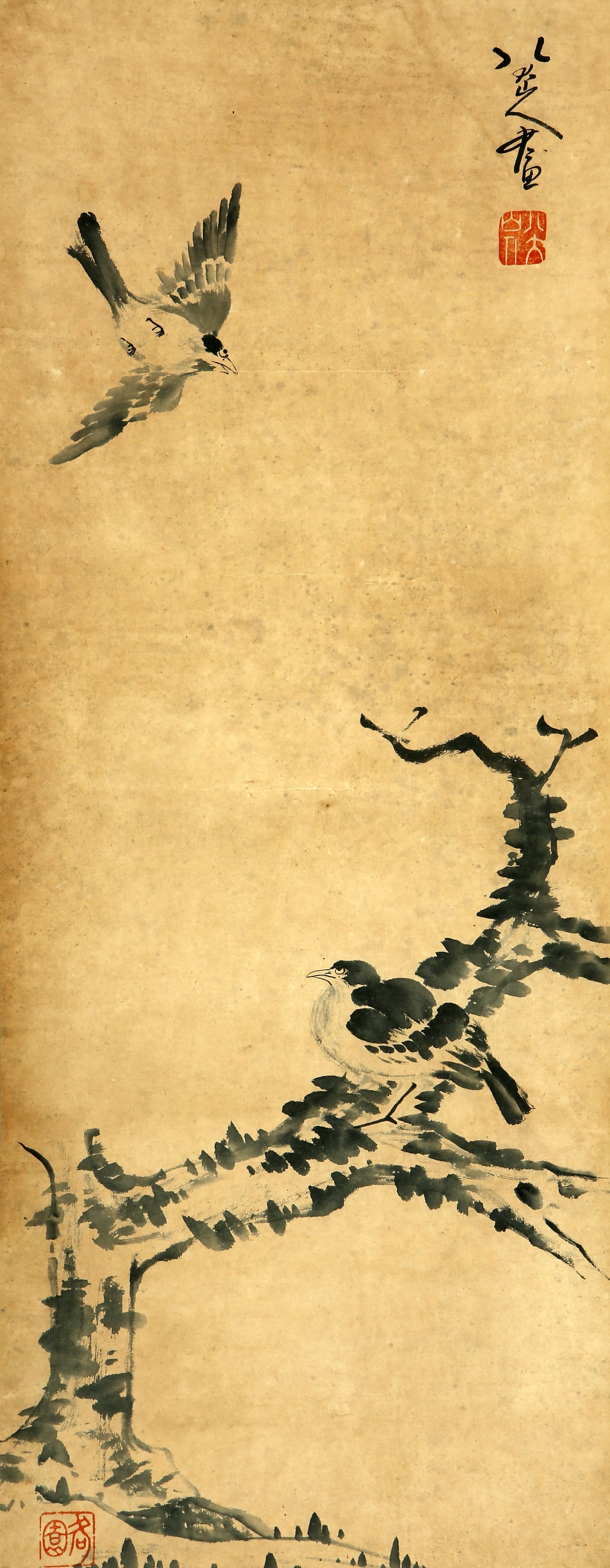 A CHINESE HAND PAINTING WITH THE MARK OF BADASHANREN: A CHINESE HAND PAINTING WITH THE MARK OF BADASHANREN 103*40cm