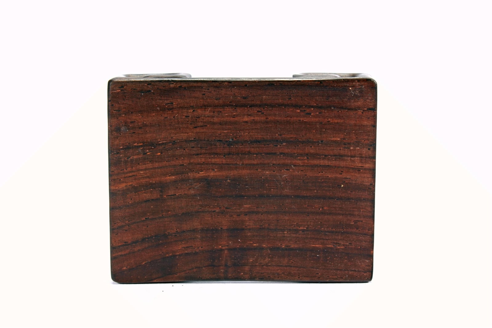 A BRONZE BUDDA HEAD ROSEWOOD SCROLL-SHAPED BASE - 8