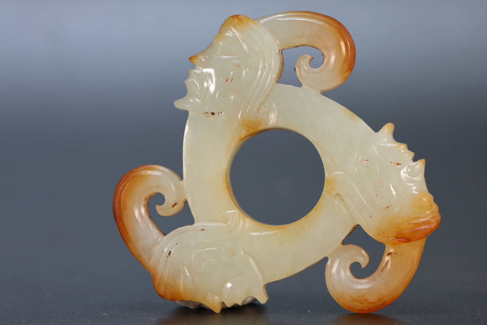 Jade Carved Character Face Pattern Bi: Jade Carved Character Face Pattern Bi (5.7 x 0.7cm)