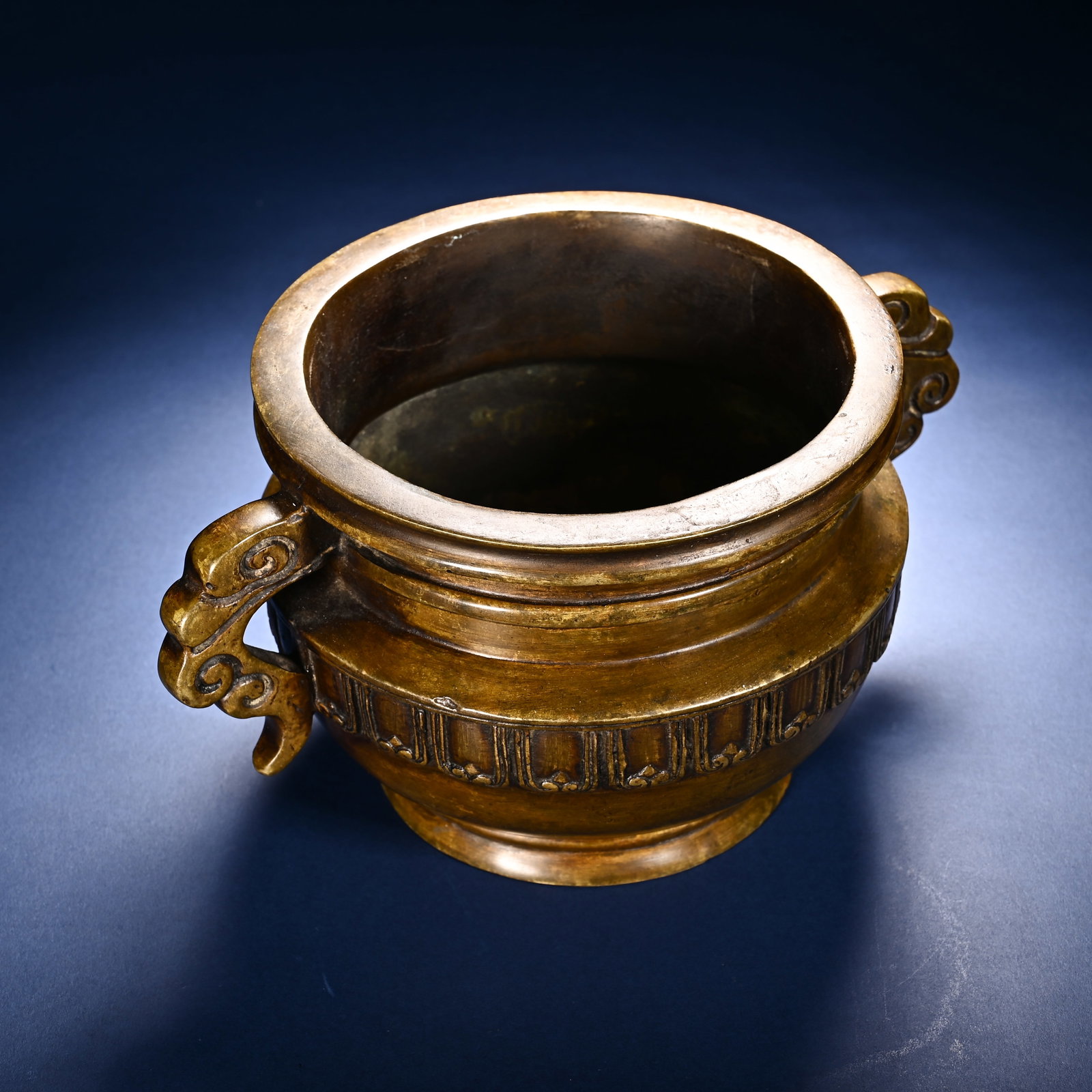 Bronze Carved Cloud Pattern Double Ears Incense Burner - 7