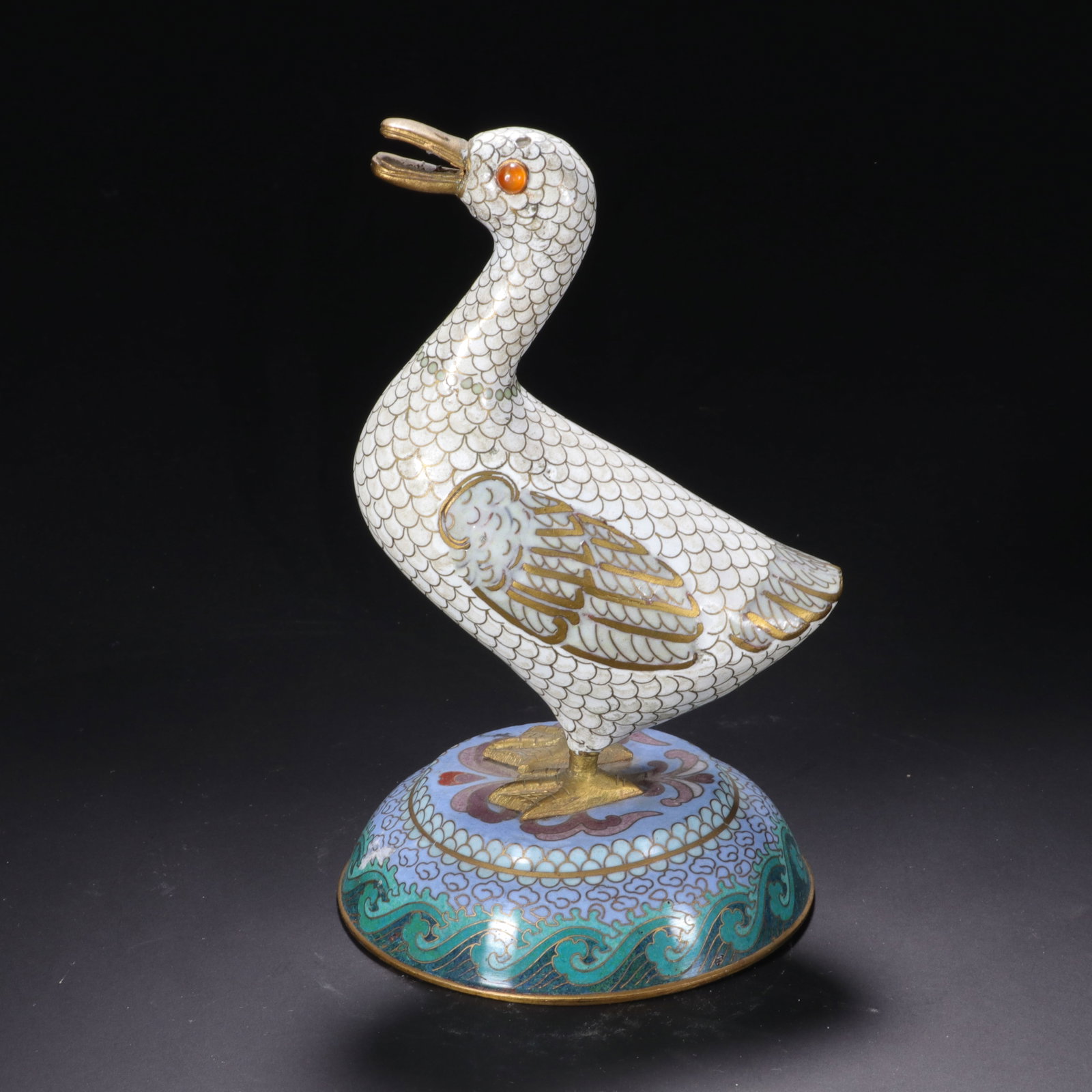 Bronze Cloisonne Carved Duck Shape Figure: Bronze Cloisonne Carved Duck Shape Figure (18 x 10cm)