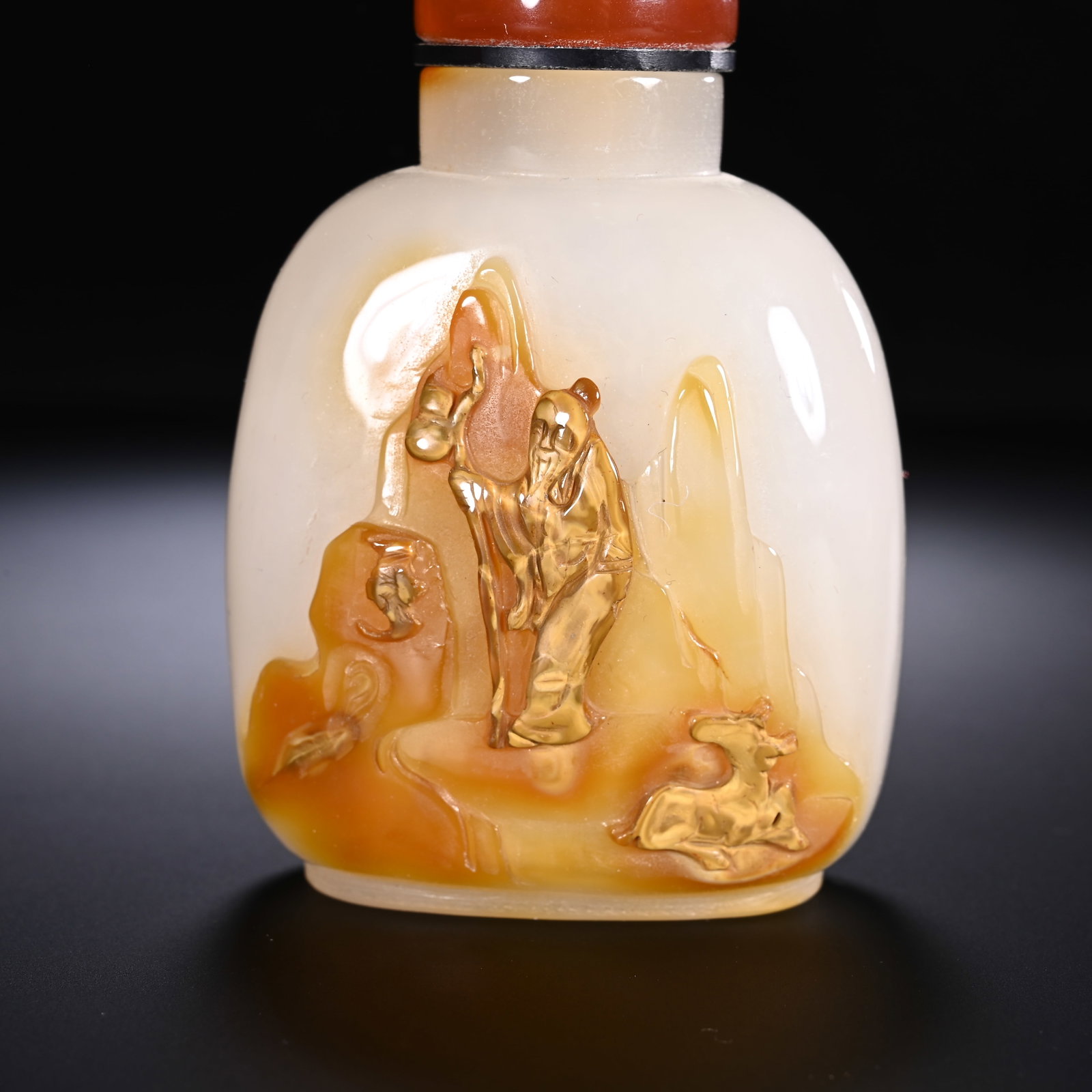Agate Carved Character and Deer Pattern Snuff Bottle - 2