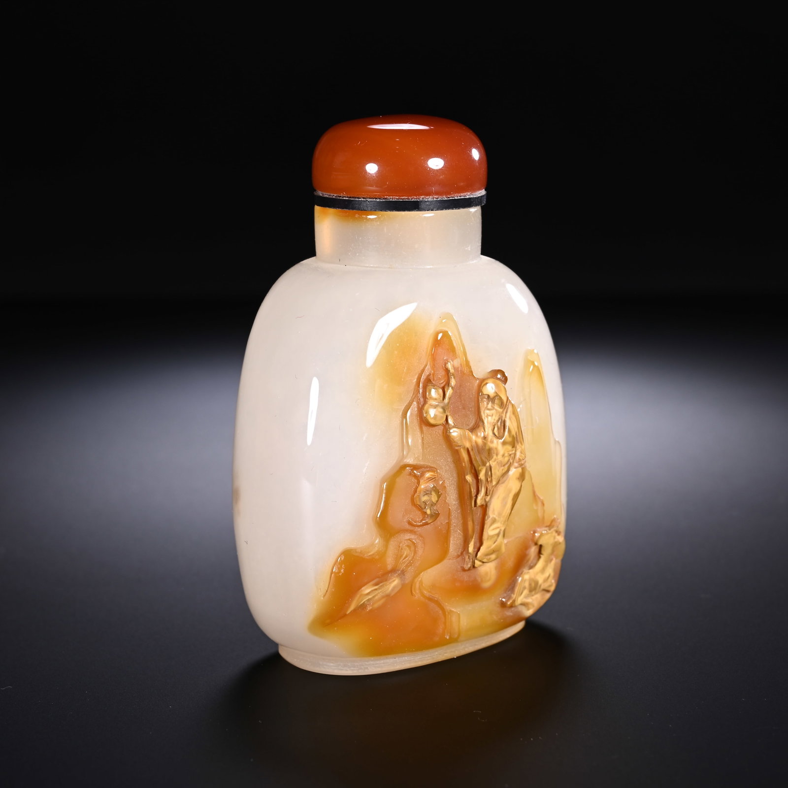 Agate Carved Character and Deer Pattern Snuff Bottle - 3