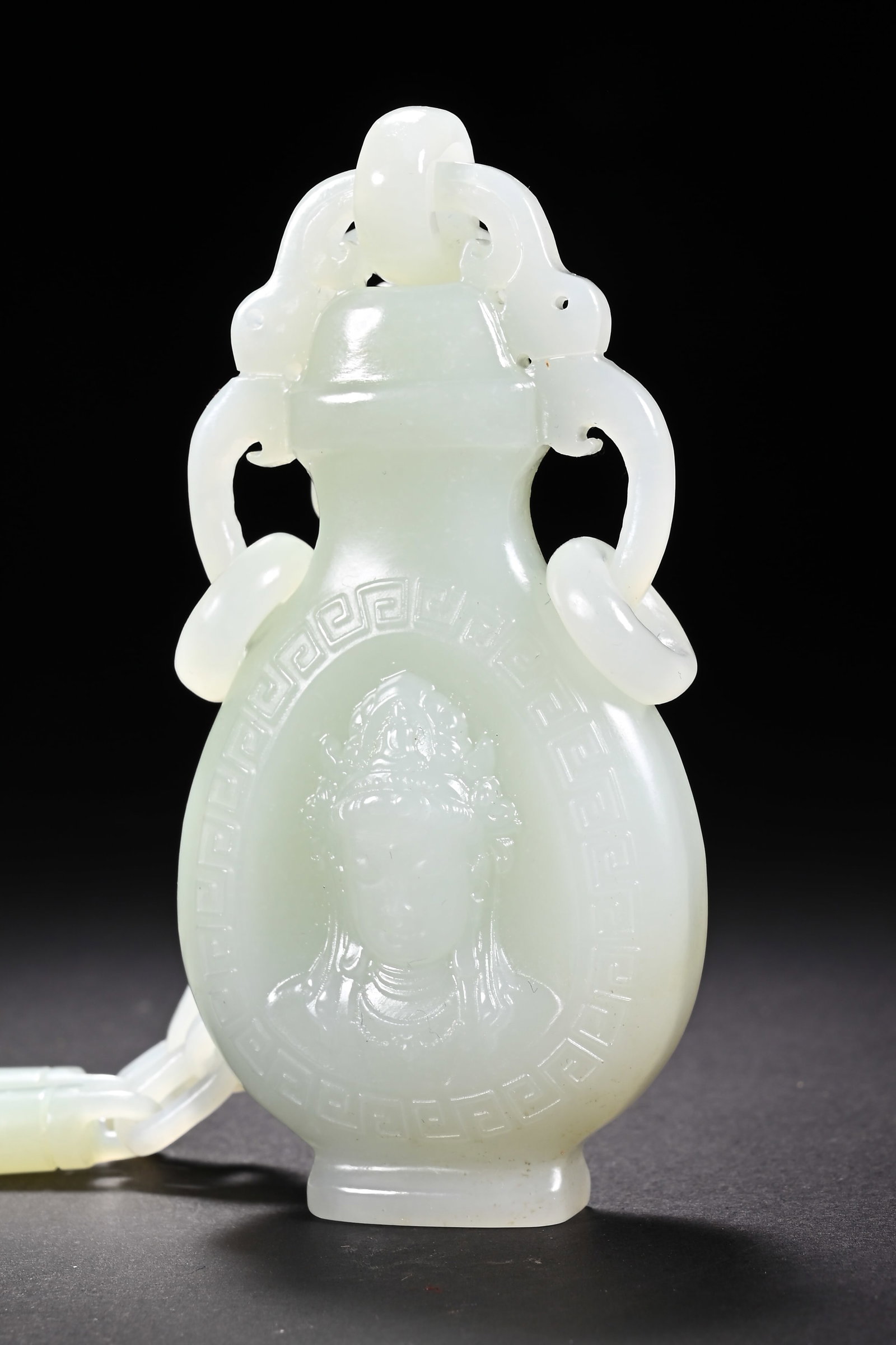 Jade Carved GuanYin Pattern Vase - 2