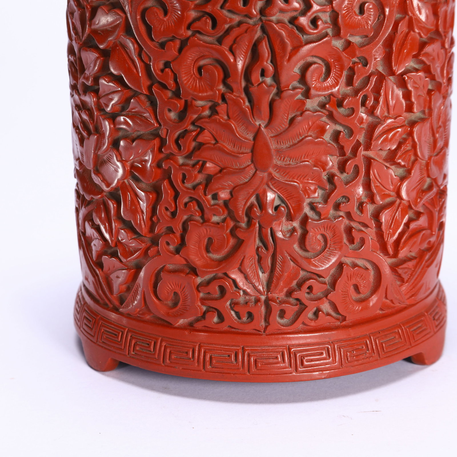 Lacquerware Red Carved Flower Pattern Brush Pot - 2