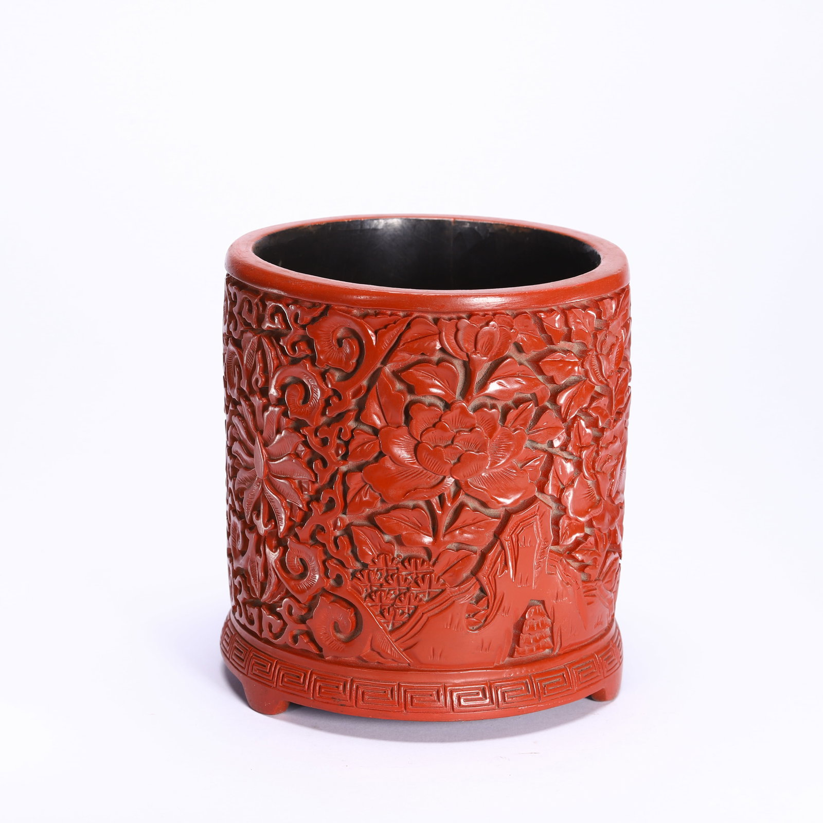 Lacquerware Red Carved Flower Pattern Brush Pot - 7