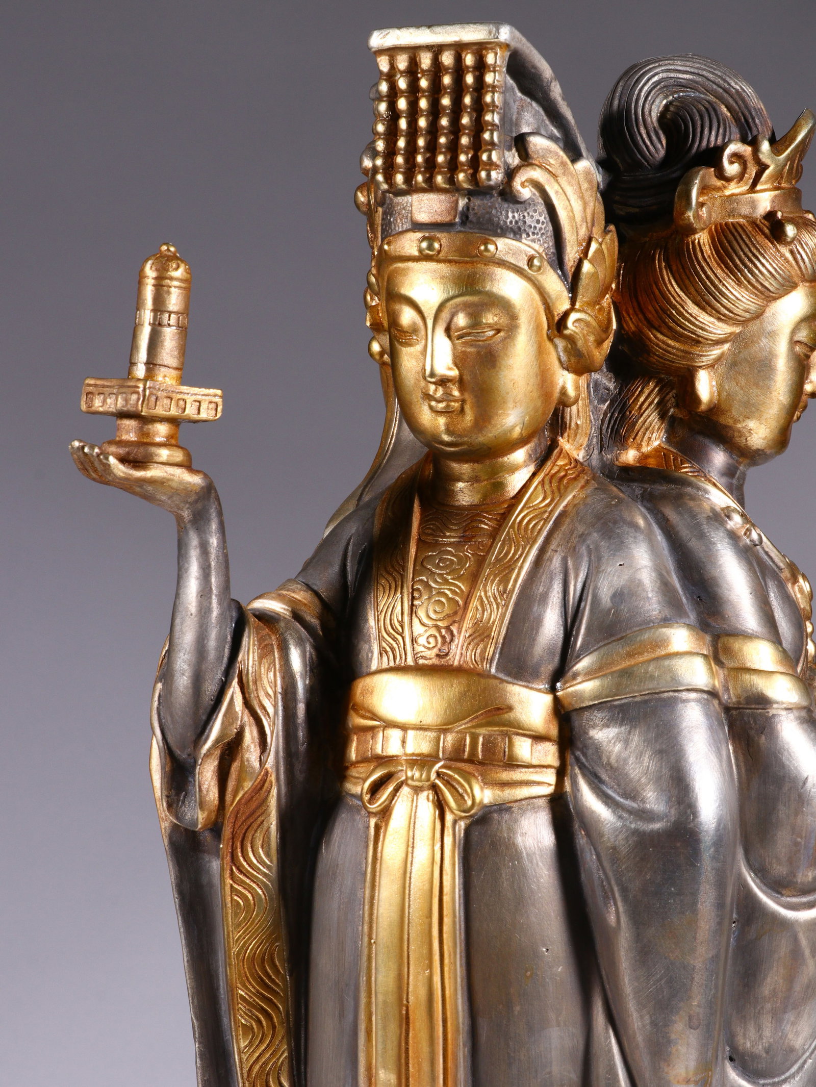 Silver Bronze GuanYin Figure - 2