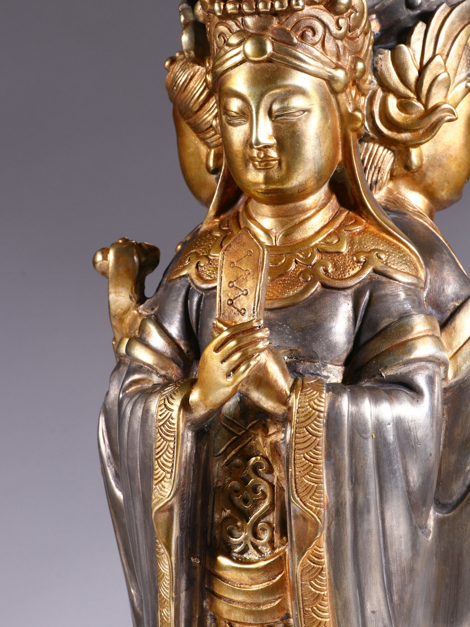 Silver Bronze GuanYin Figure - 7