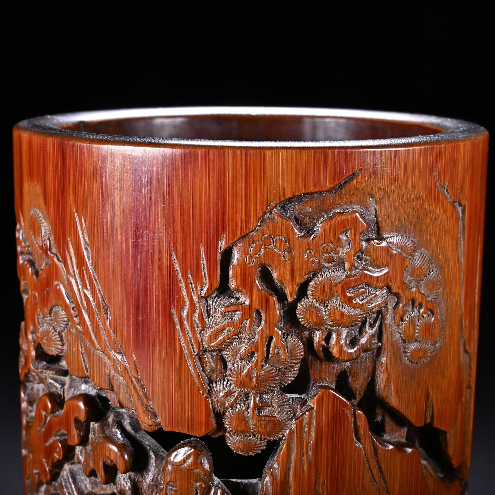 Bamboo Carved Character and Pine Tree Pattern Brush Pot - 2