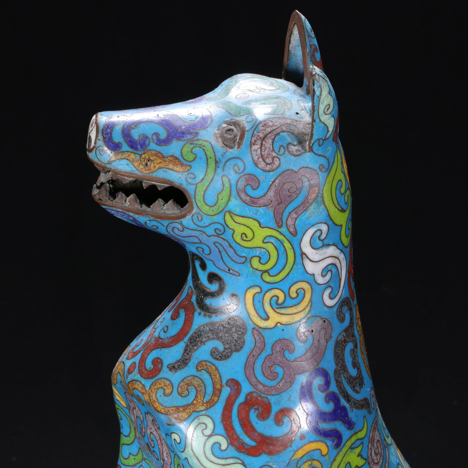 Bronze Cloisonne Carved Cloud Pattern Dog Shape Ornament - 2