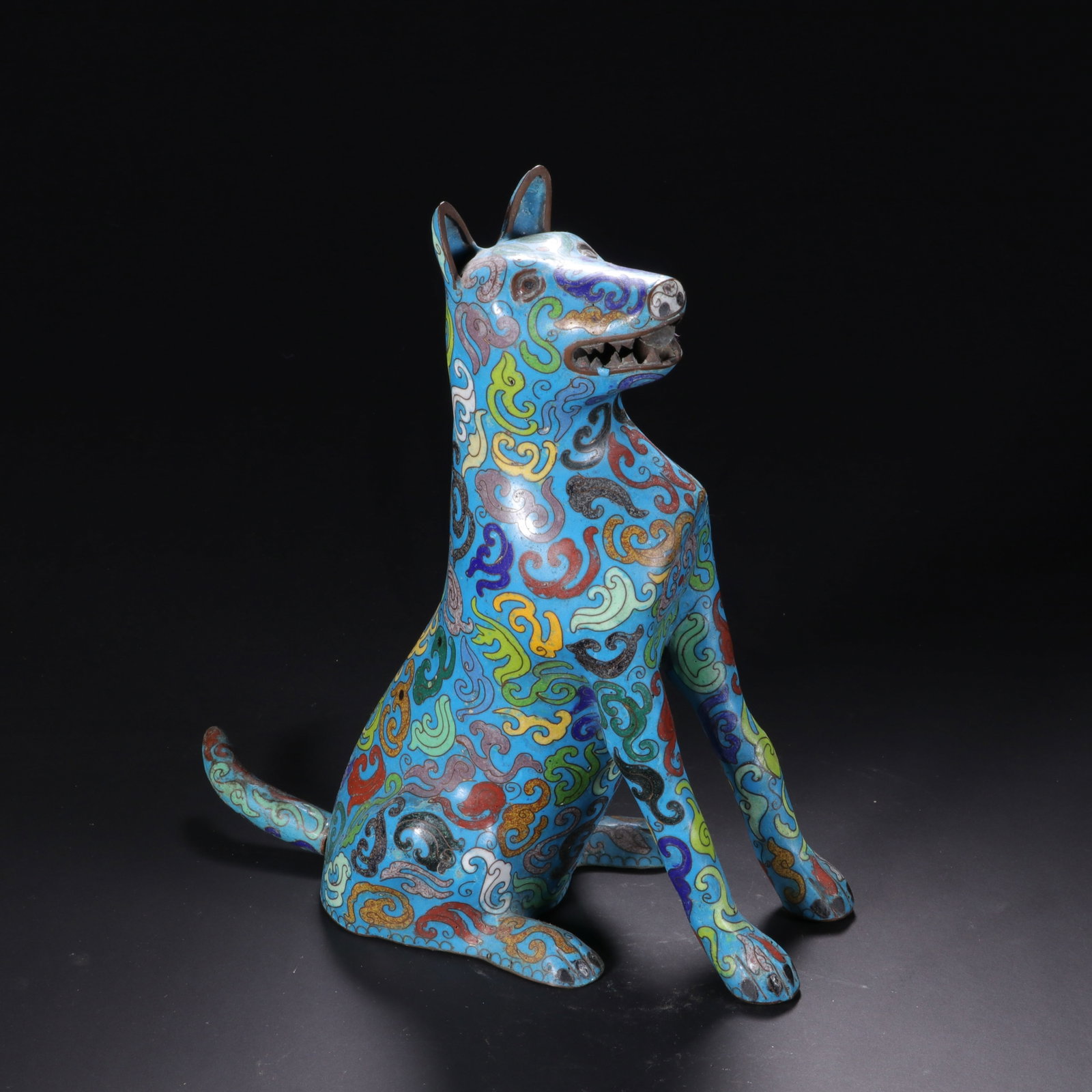 Bronze Cloisonne Carved Cloud Pattern Dog Shape Ornament - 3