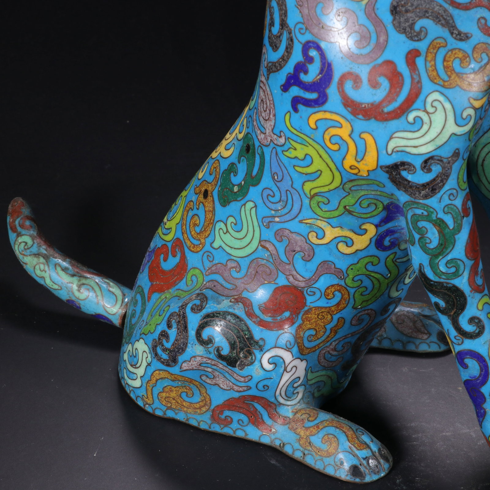 Bronze Cloisonne Carved Cloud Pattern Dog Shape Ornament - 4