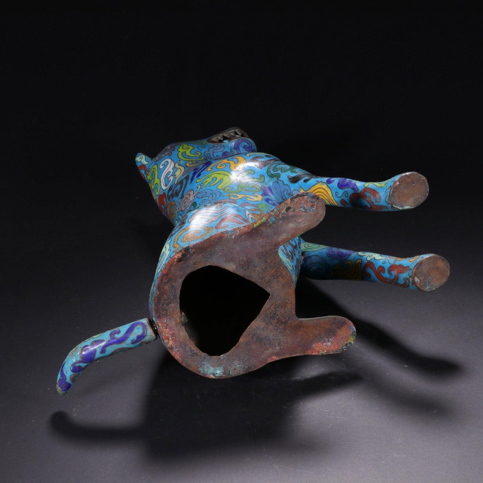 Bronze Cloisonne Carved Cloud Pattern Dog Shape Ornament - 6