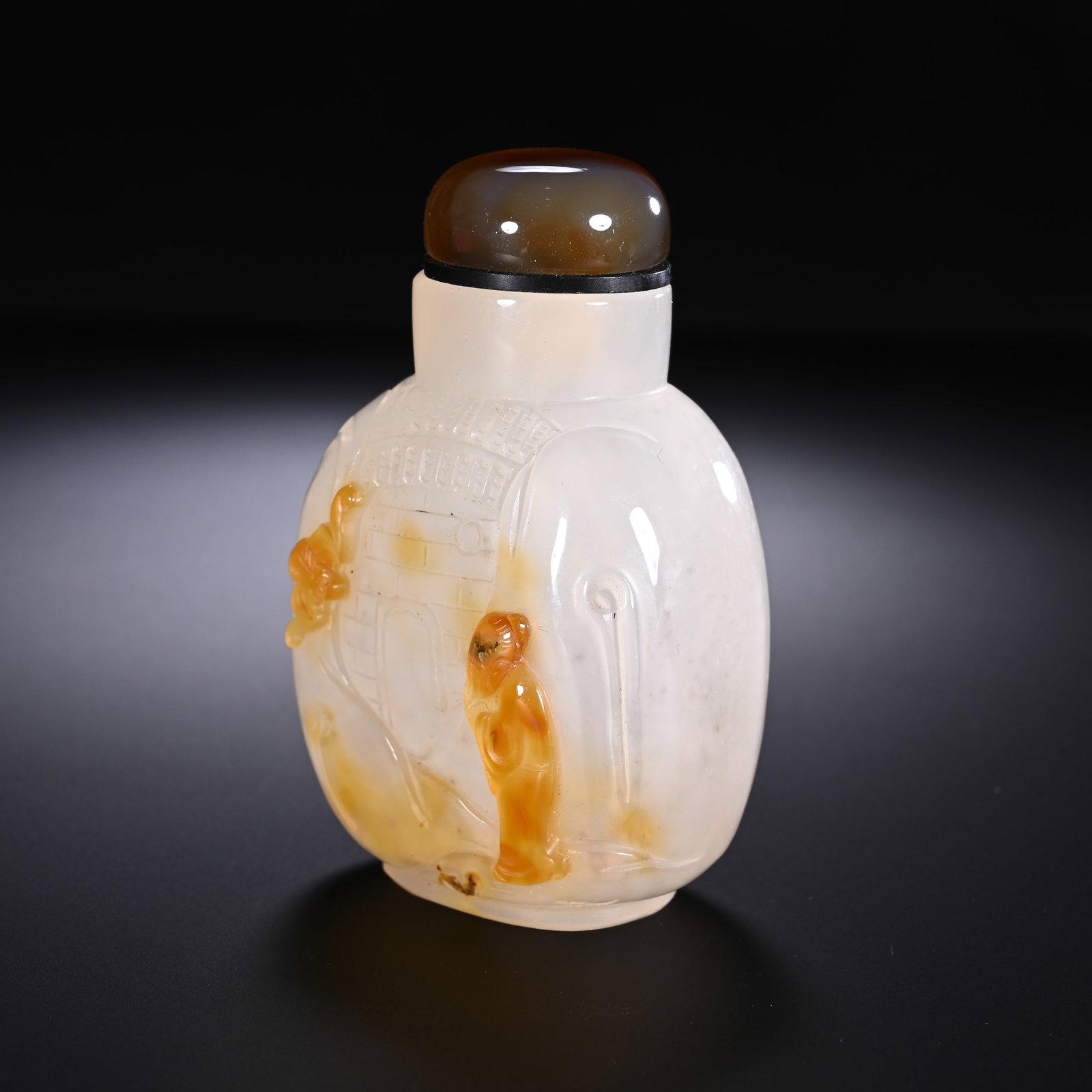 Agate Carved Character and Bat Pattern Snuff Bottle - 3