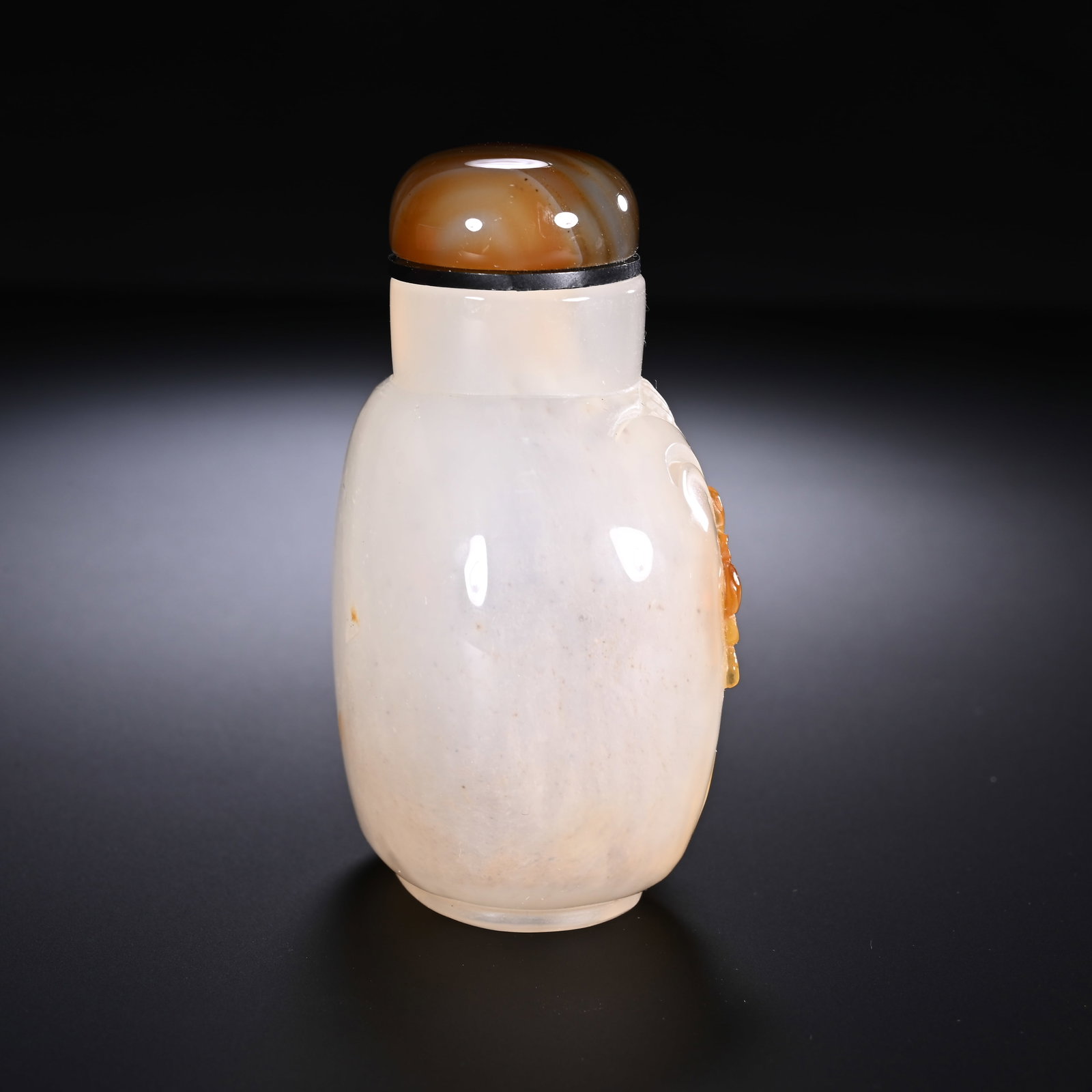 Agate Carved Character and Bat Pattern Snuff Bottle - 5