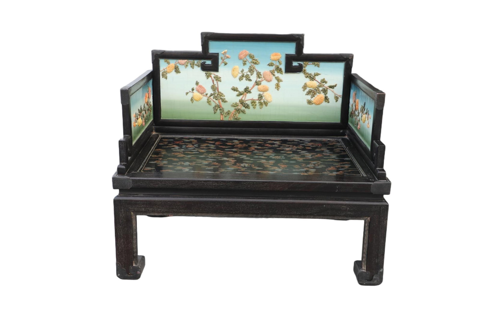 Red Sandalwood Inlaid Multi GemStone Carved Flower Pattern Chair: Red Sandalwood Inlaid Multi GemStone Carved Flower Pattern Chair (115 x 80 x 102cm)