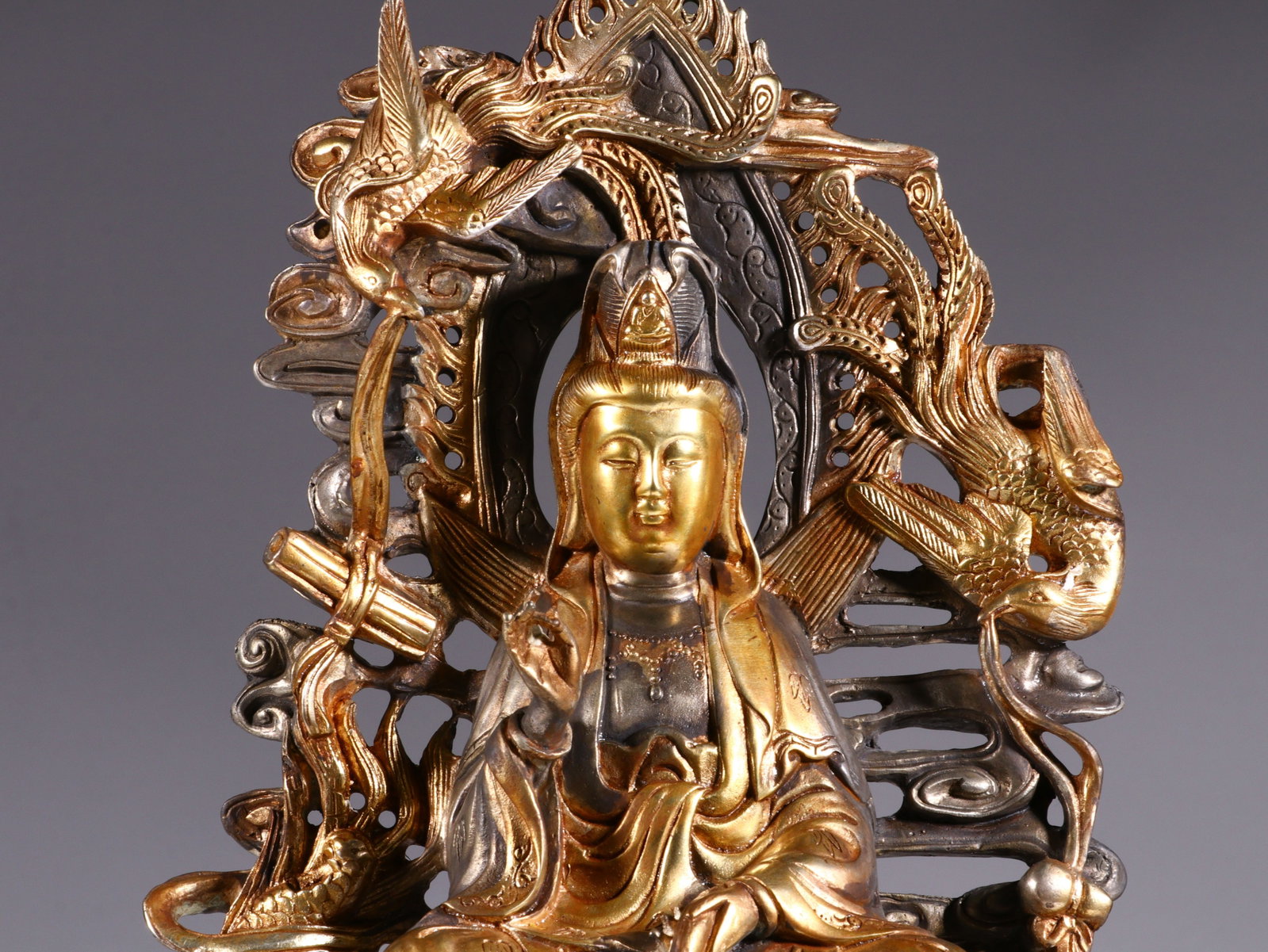 Silver Bronze GuanYin Figure - 2