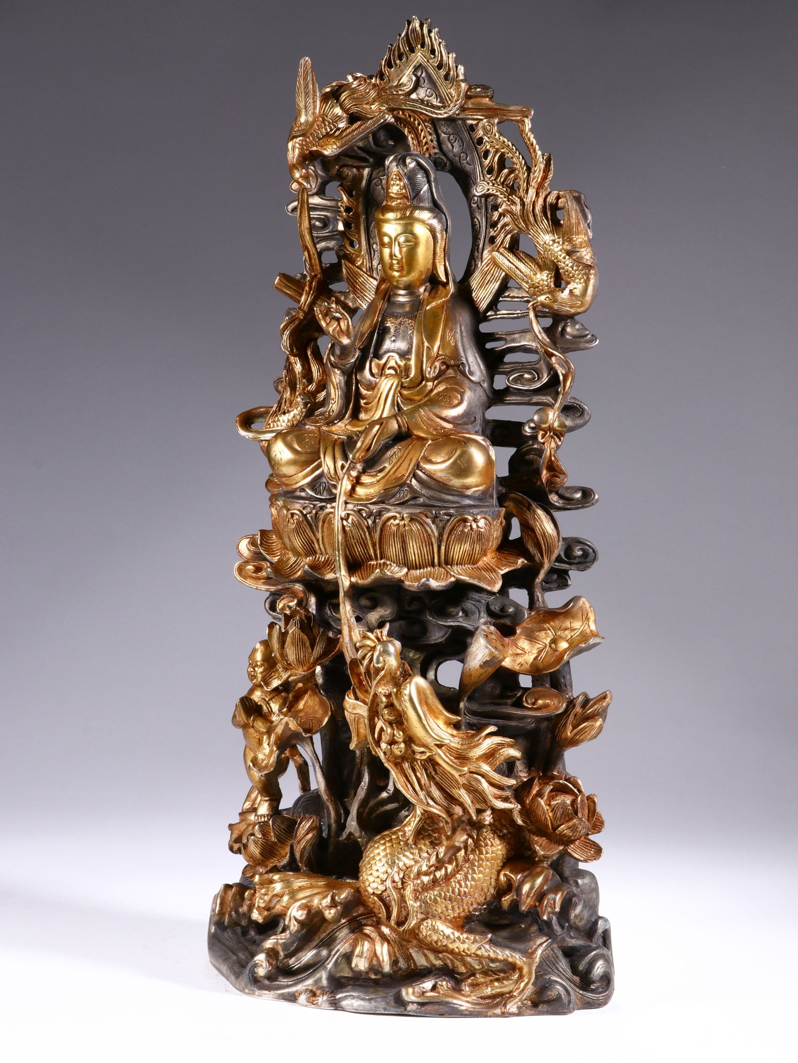 Silver Bronze GuanYin Figure - 6