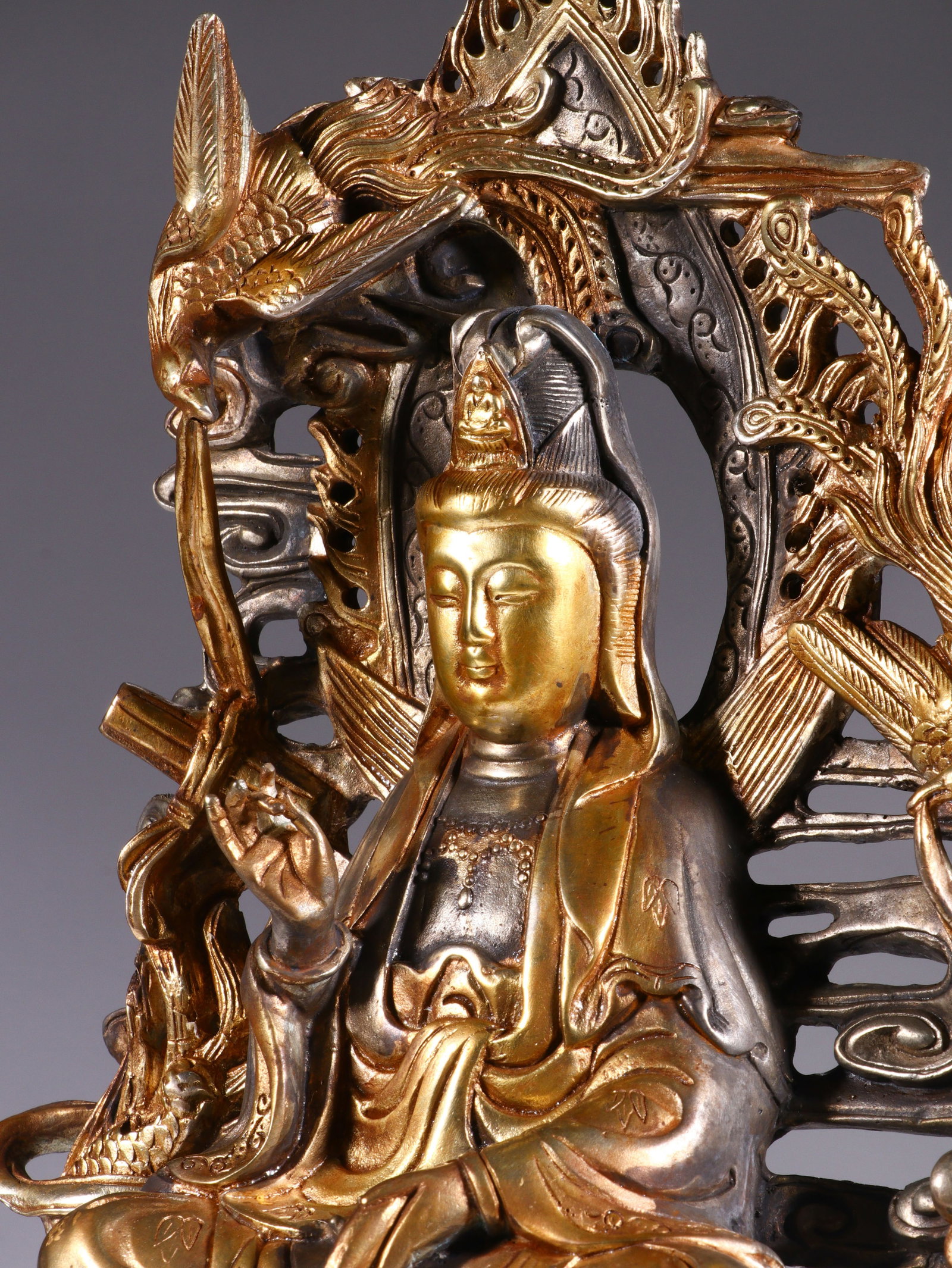 Silver Bronze GuanYin Figure - 7