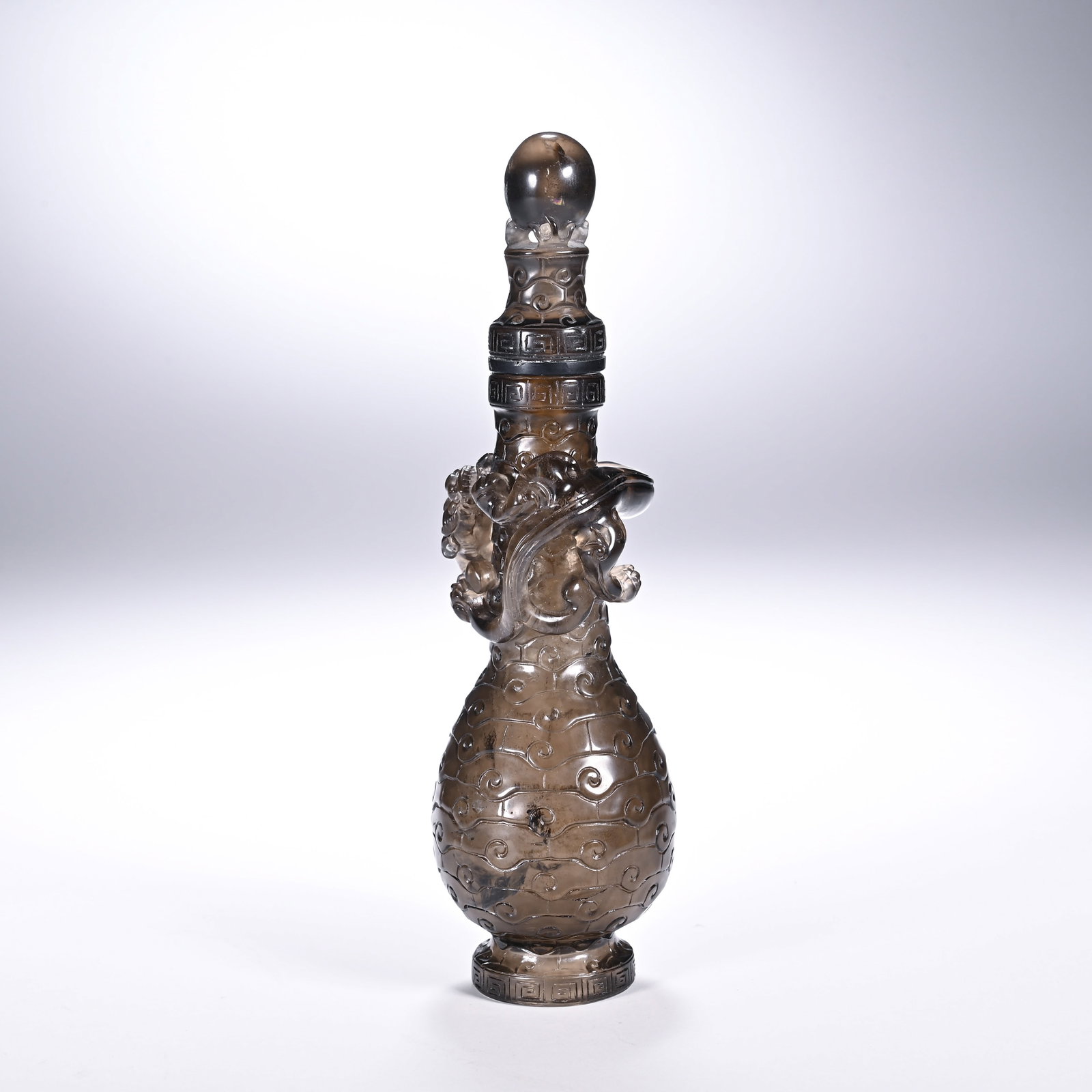 Black Crystal Carved Chi Dragon Pattern Vase - 4