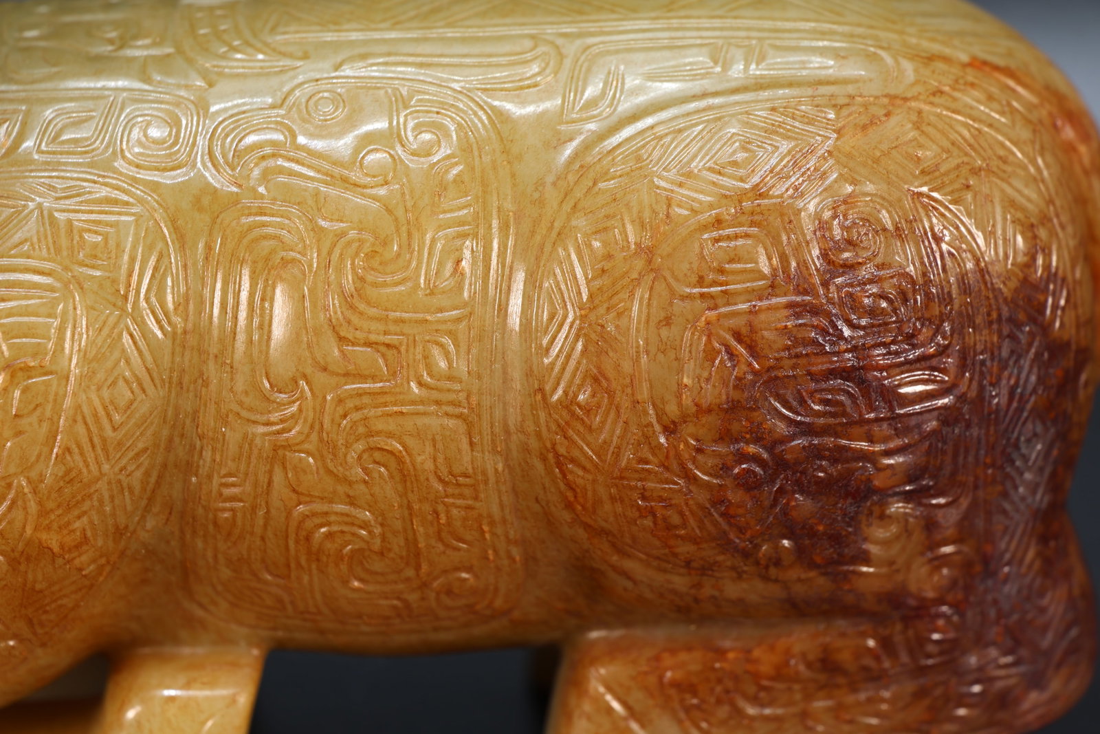 Jade Carved Beast Face Pattern Ox Shape Figure - 4