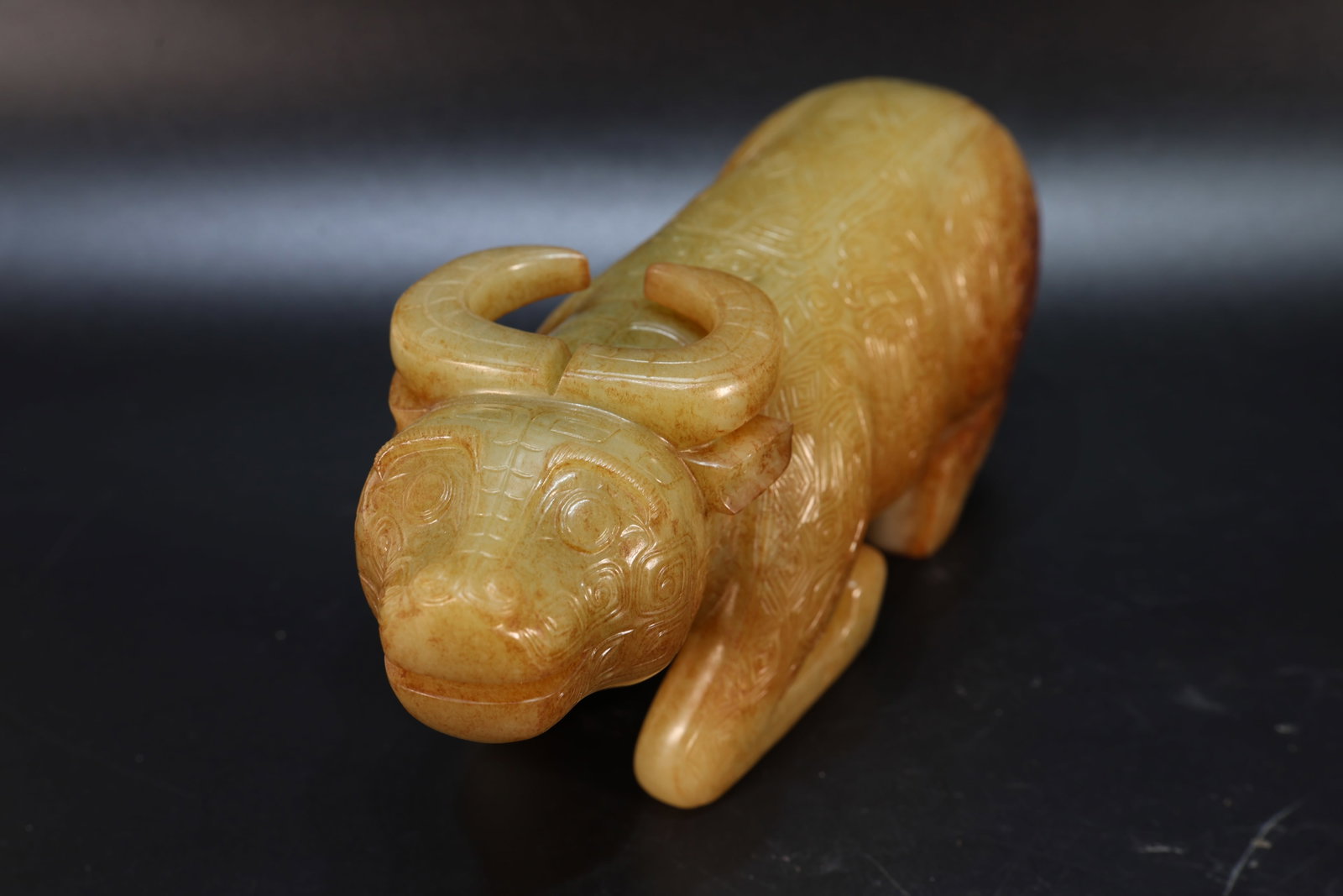 Jade Carved Beast Face Pattern Ox Shape Figure - 5