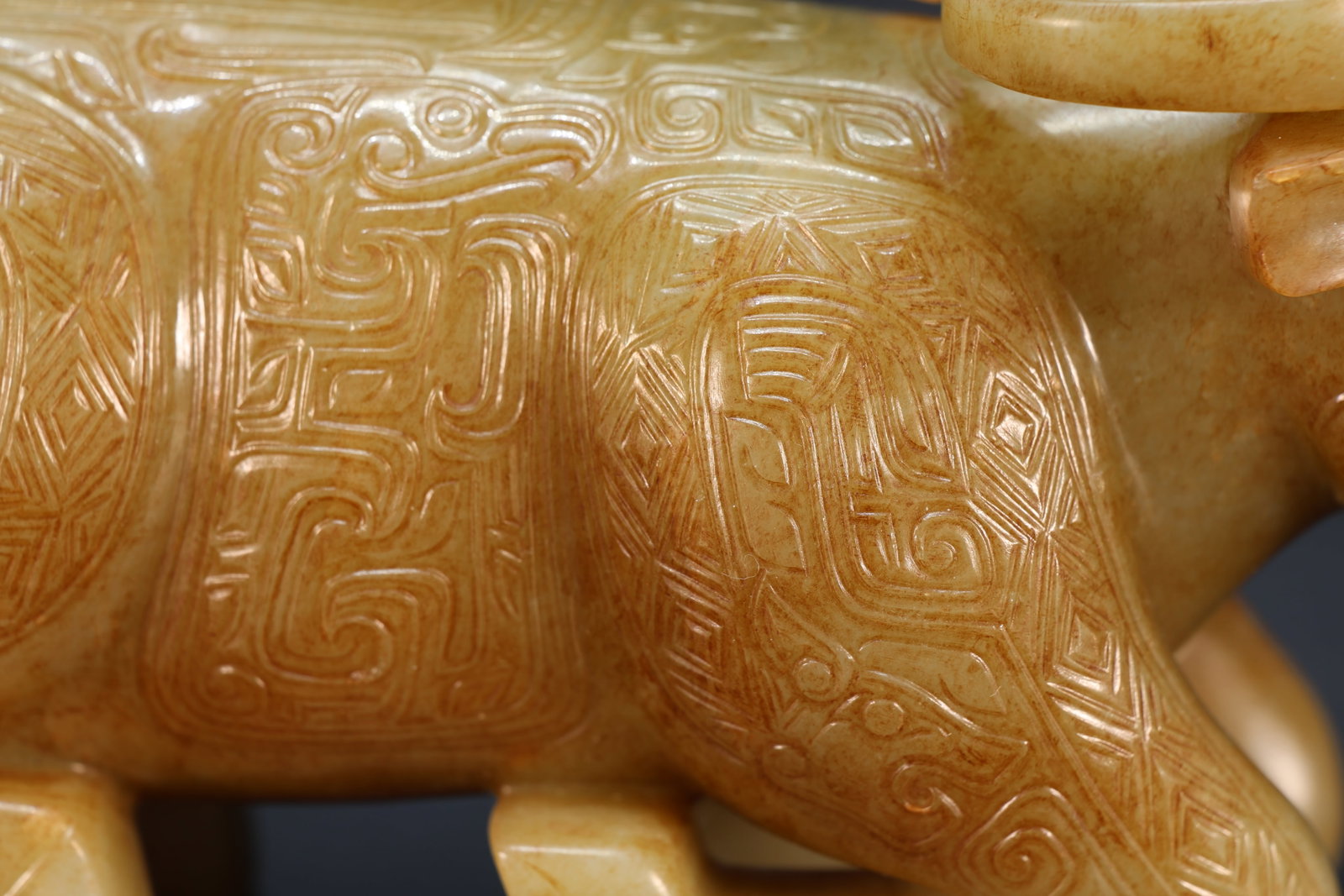 Jade Carved Beast Face Pattern Ox Shape Figure - 8