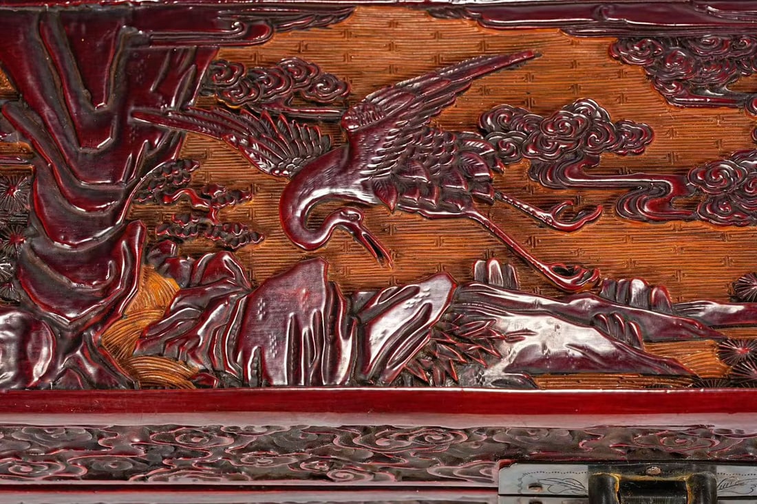Lacquerware Red Carved Landscape and Character Story Pattern Table - 3