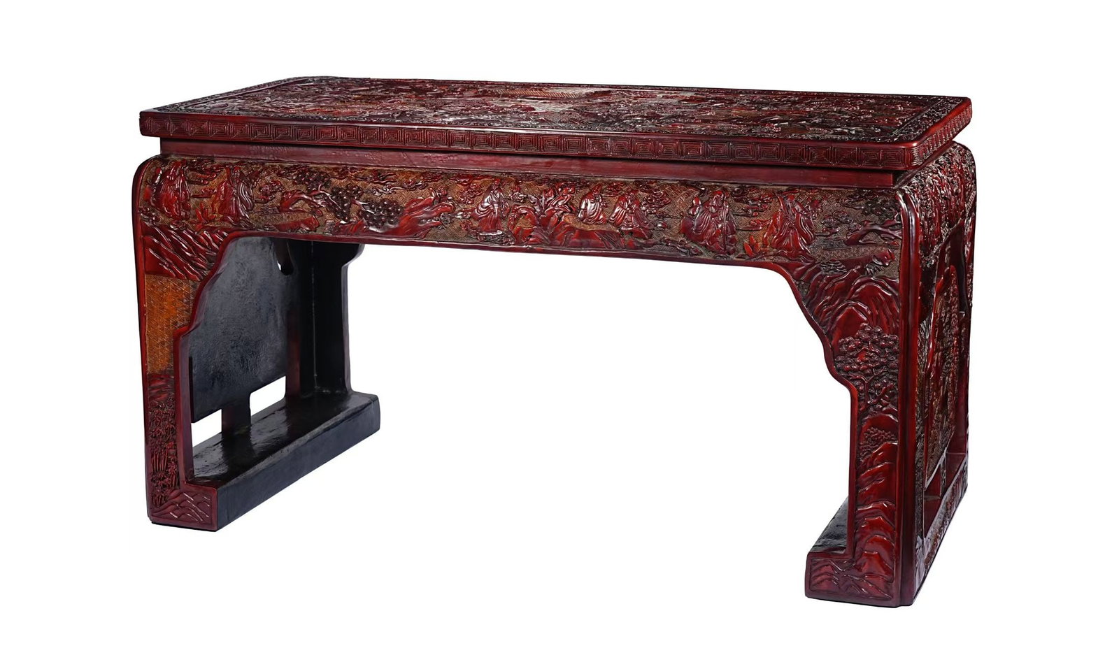 Lacquerware Red Carved Landscape and Character Story Pattern Table - 4