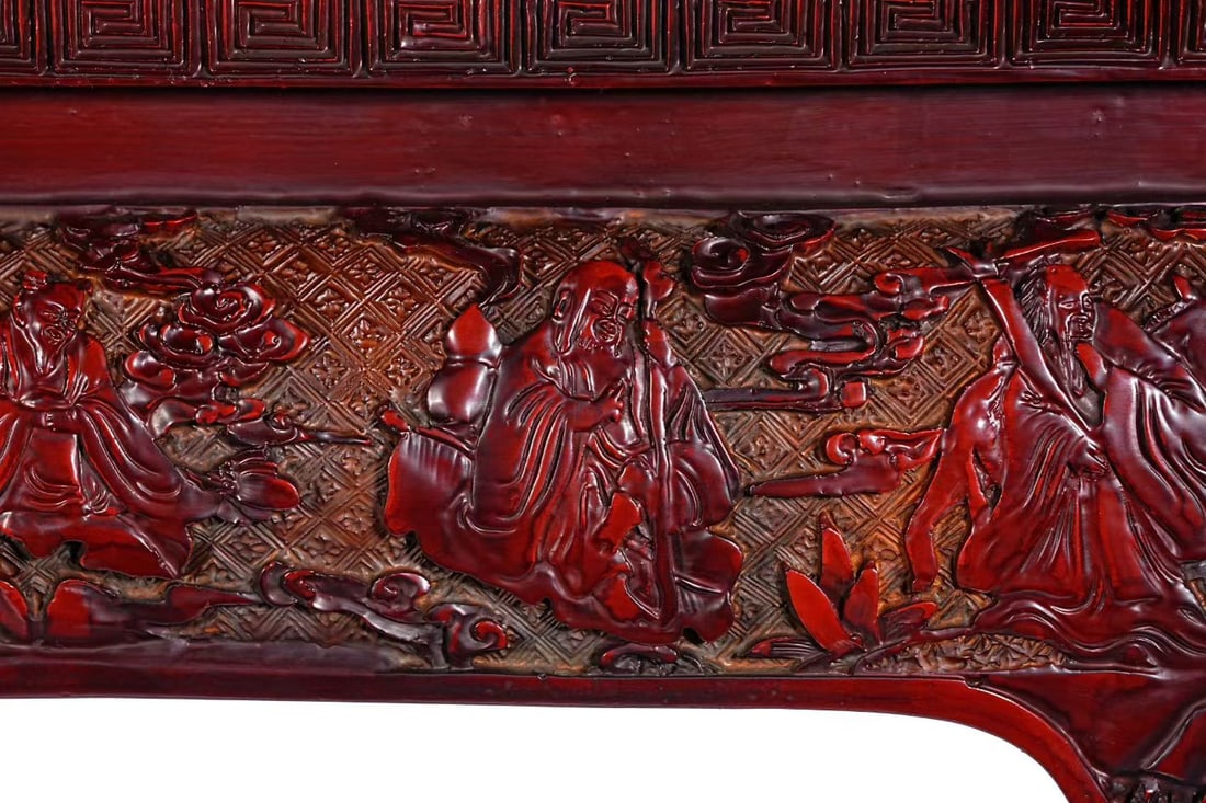 Lacquerware Red Carved Landscape and Character Story Pattern Table - 5