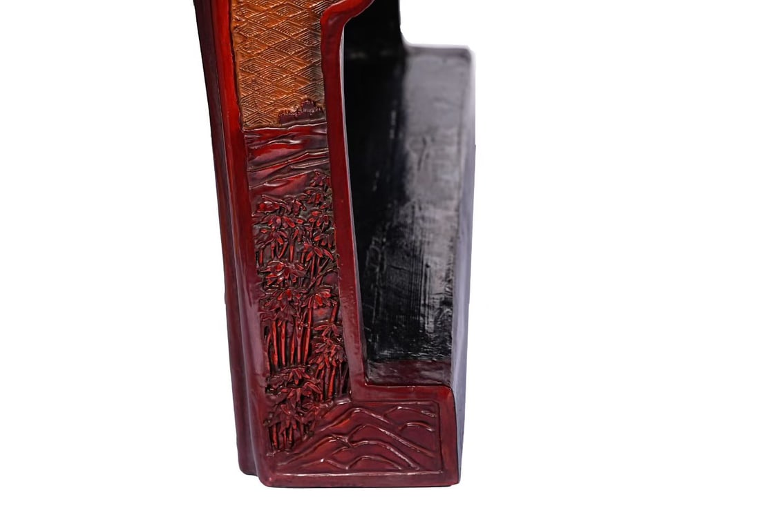 Lacquerware Red Carved Landscape and Character Story Pattern Table - 6