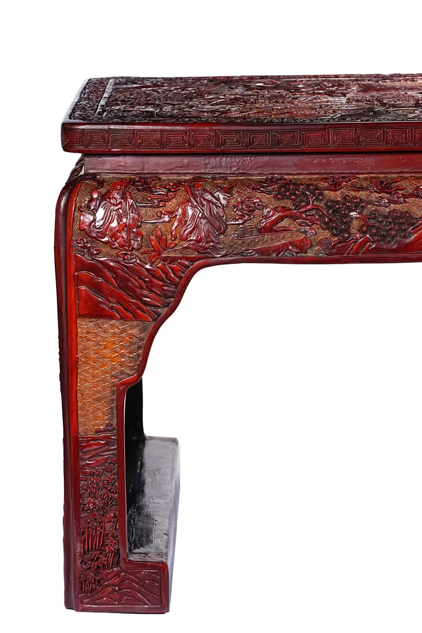 Lacquerware Red Carved Landscape and Character Story Pattern Table - 7