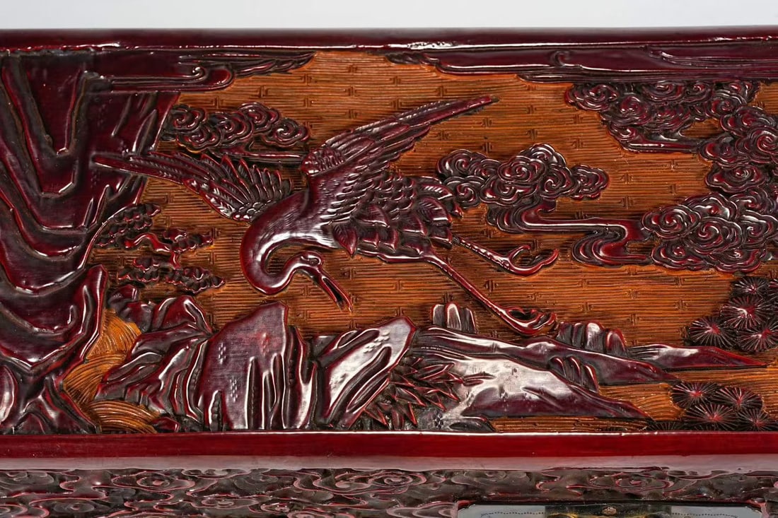 Lacquerware Red Carved Landscape and Character Story Pattern Table - 8