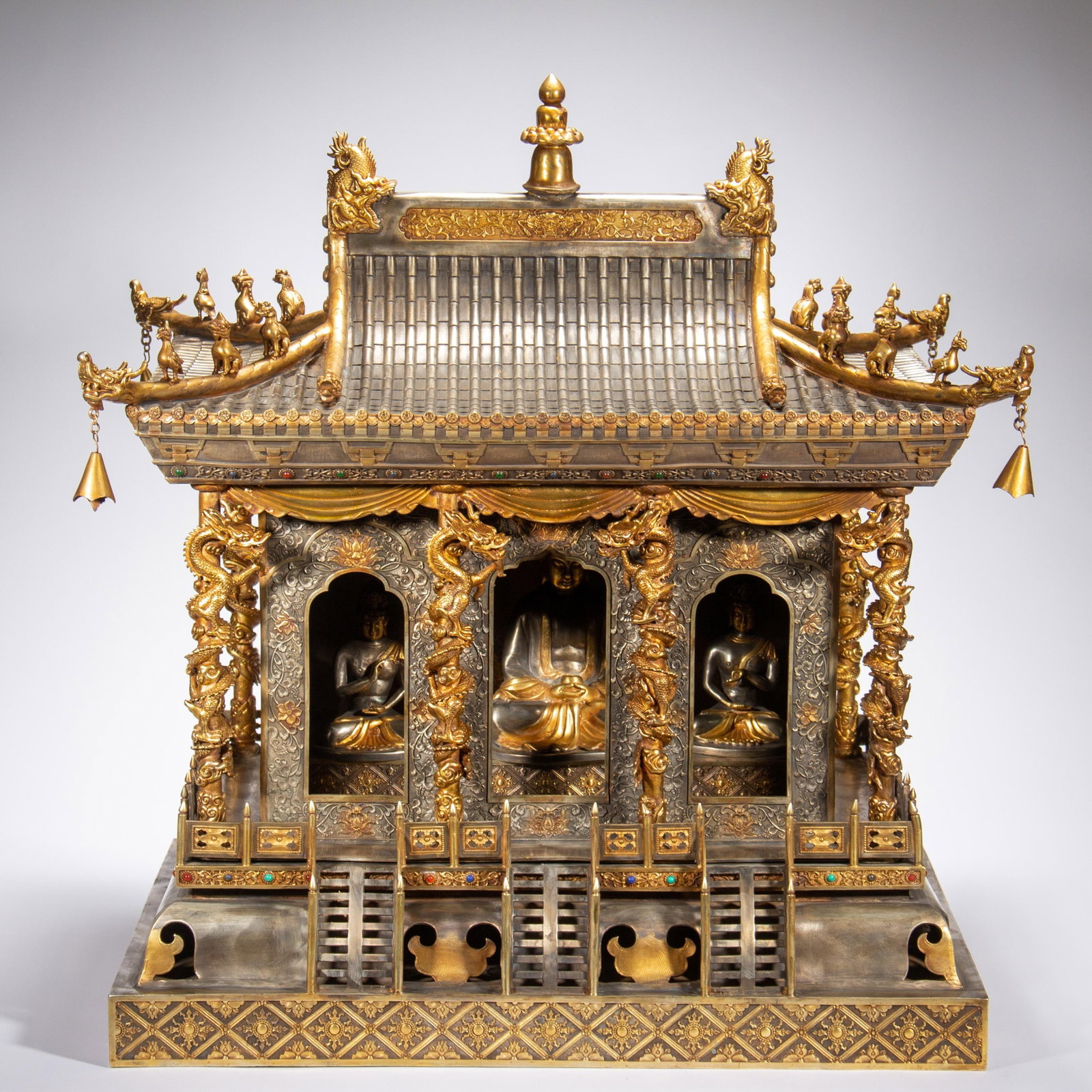 Chinese Gilt Silver Buddhist Shrine: Chinese Gilt Silver Buddhist Shrine (60 x 44 x 70cm)
