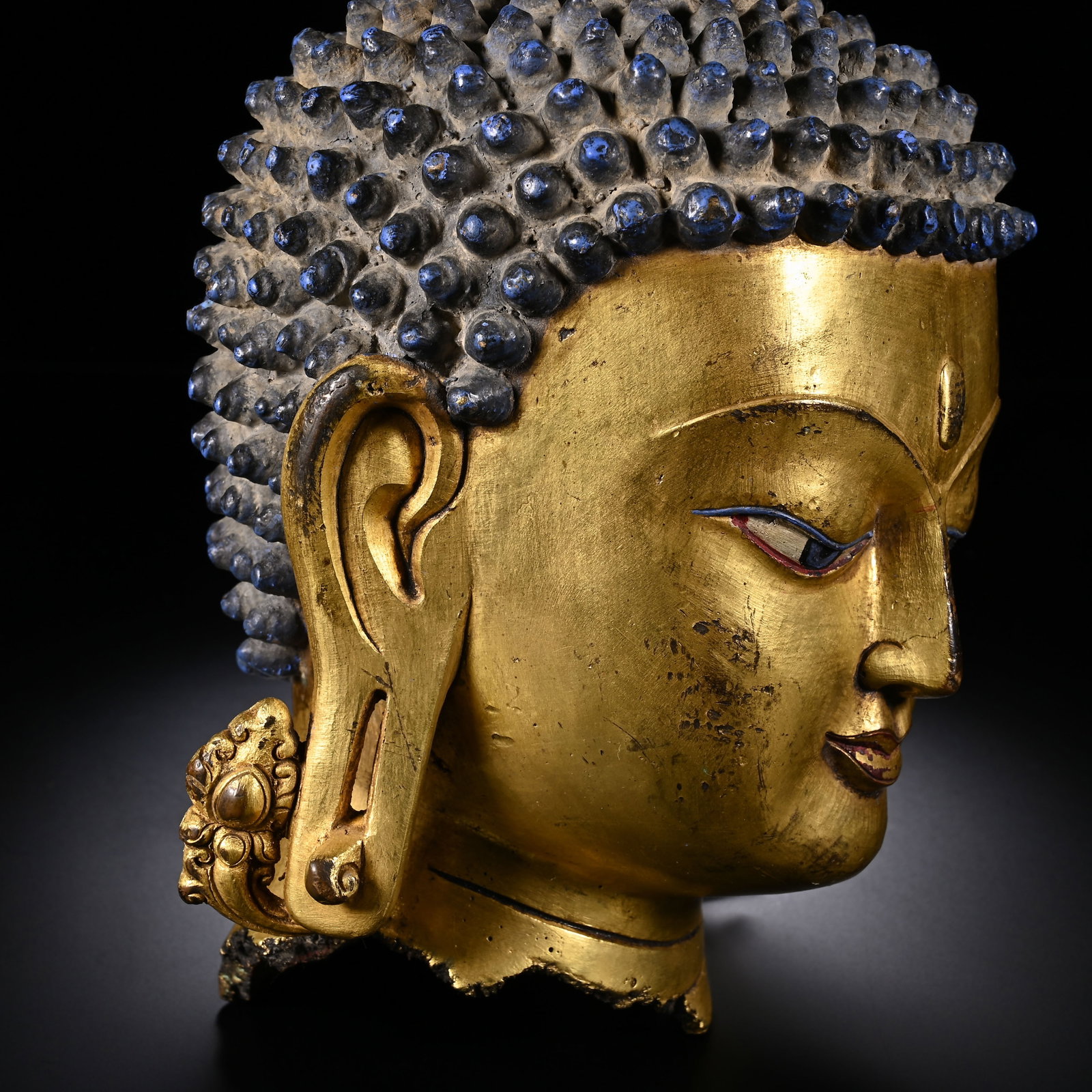 Gilt Bronze Sakyamuni Head Figure - 5