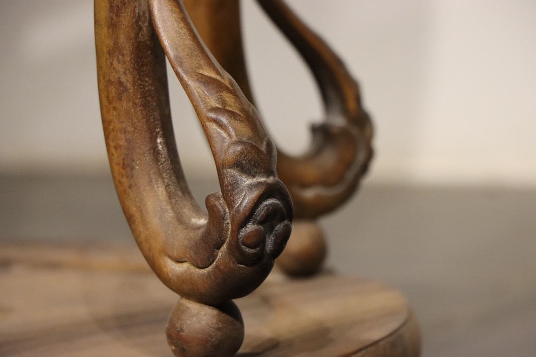 Huanghuali Wood Carved Cloud Pattern Circle Table - 8