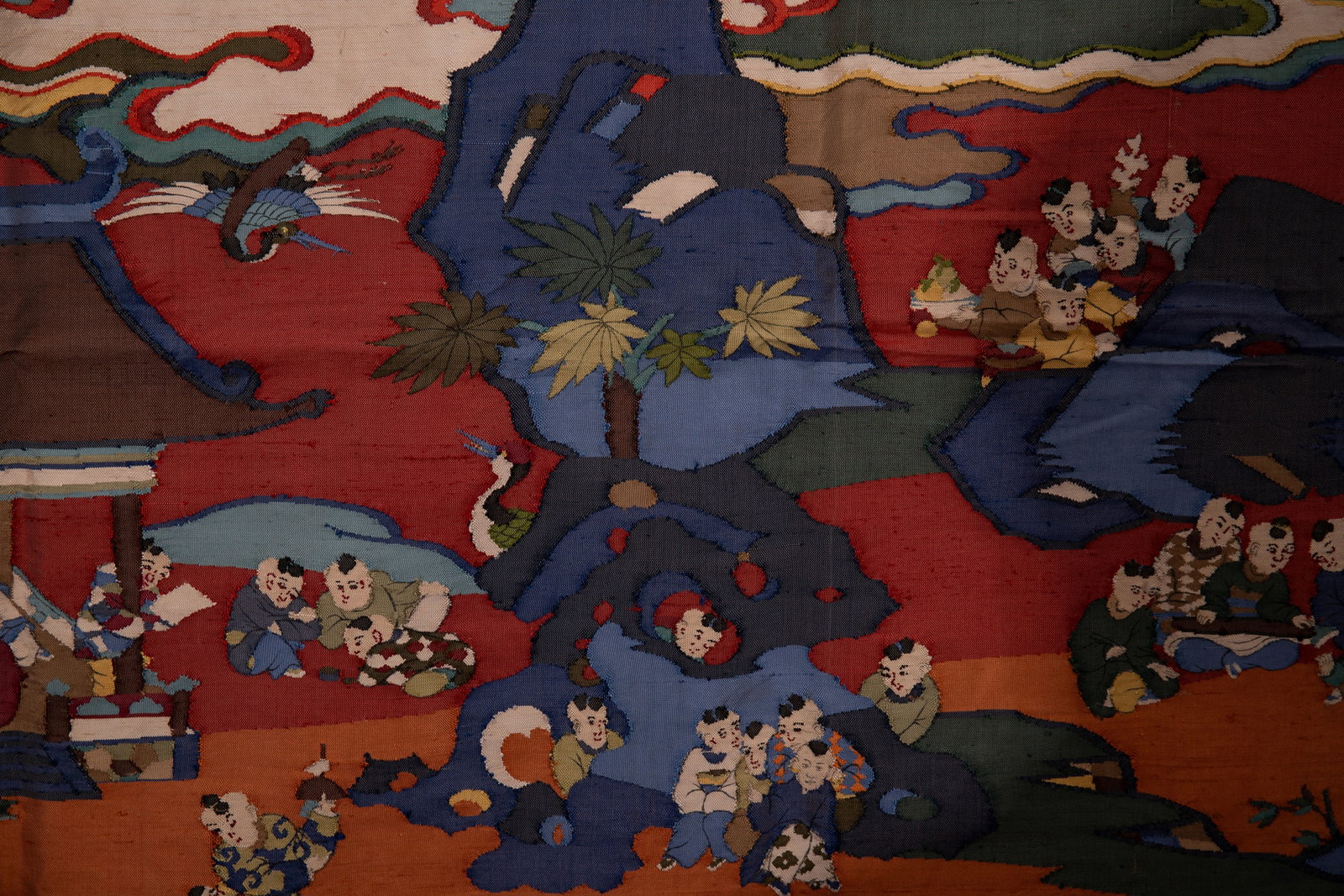 Silk Embroidery Playing Children and Phoenix Pattern Kesi - 10