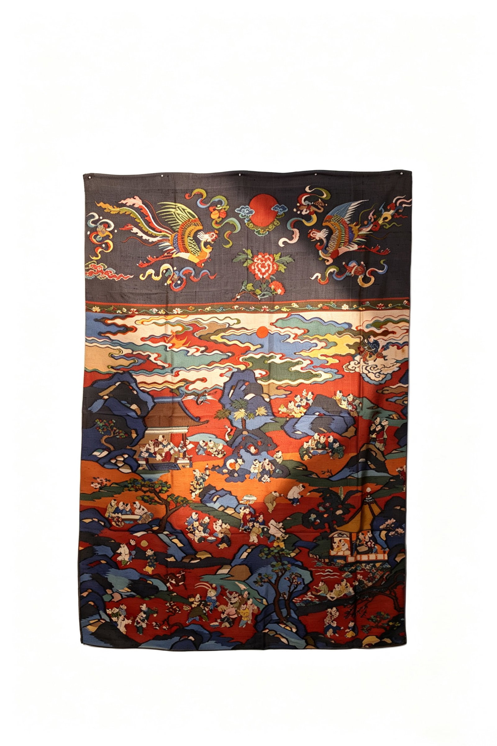 Silk Embroidery Playing Children and Phoenix Pattern Kesi: Silk Embroidery Playing Children and Phoenix Pattern Kesi (192 x 130cm)