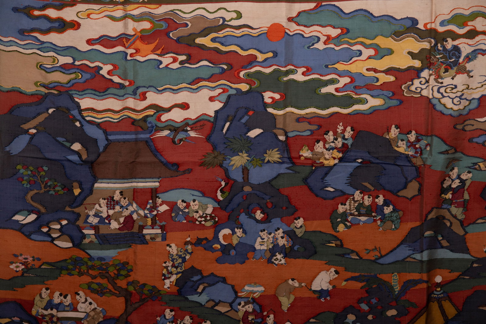 Silk Embroidery Playing Children and Phoenix Pattern Kesi - 4