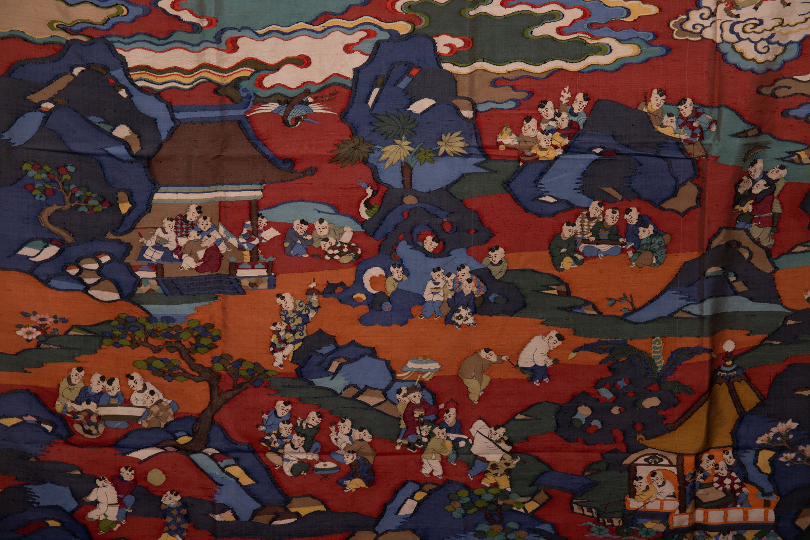 Silk Embroidery Playing Children and Phoenix Pattern Kesi - 5