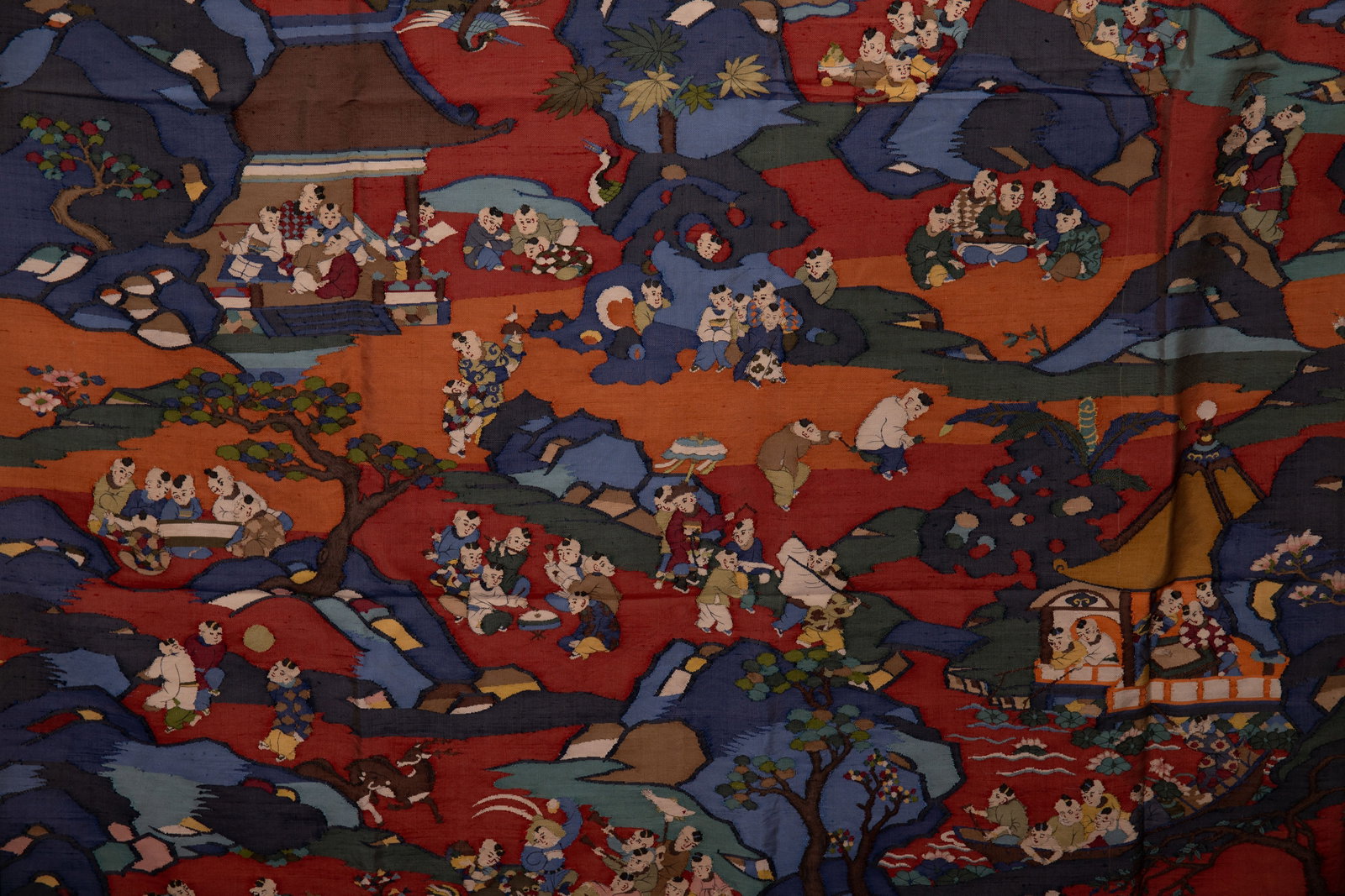 Silk Embroidery Playing Children and Phoenix Pattern Kesi - 6