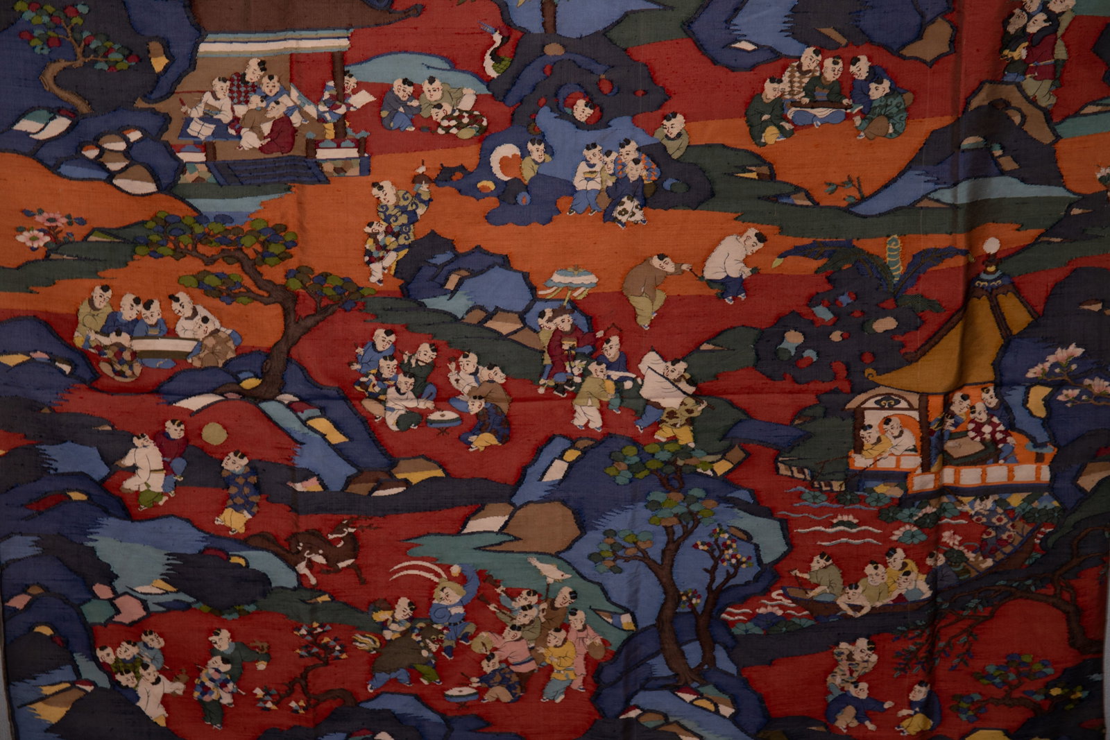 Silk Embroidery Playing Children and Phoenix Pattern Kesi - 7