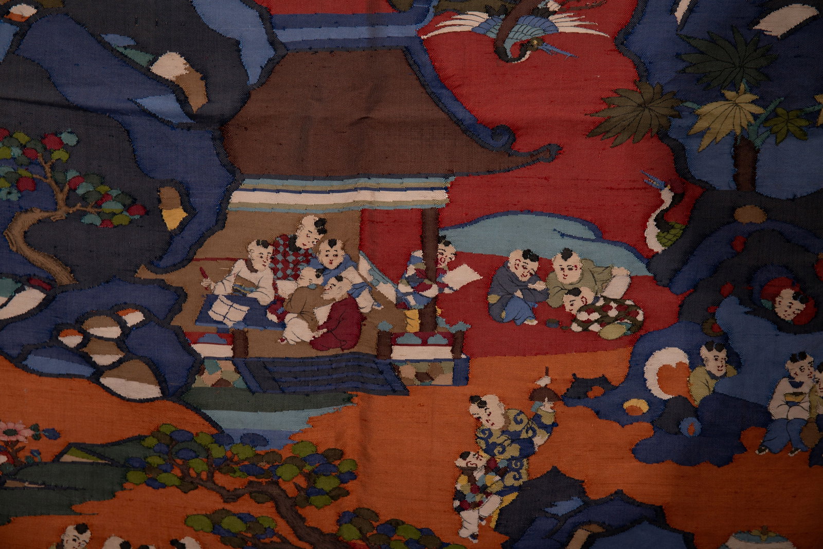 Silk Embroidery Playing Children and Phoenix Pattern Kesi - 9