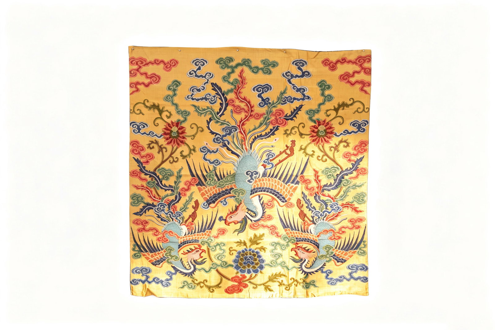 Silk Embroidery Flower and Phoenix Pattern Kesi: Silk Embroidery Flower and Phoenix Pattern Kesi (135 x 128cm)