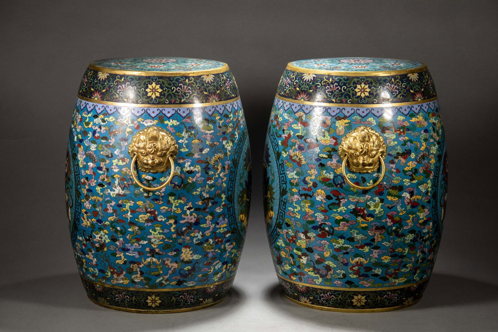 CHINESE CLOISONNE GARDEN STOOLS, PAIR - 6