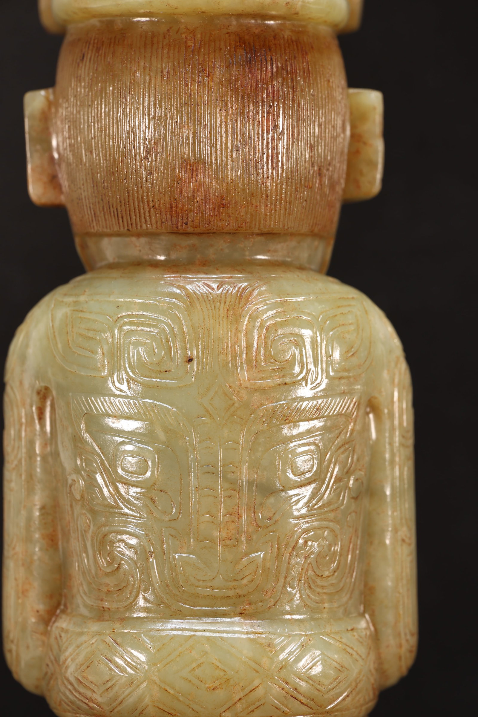 Jade Carved Beast Face Pattern Character Shape Figure - 9