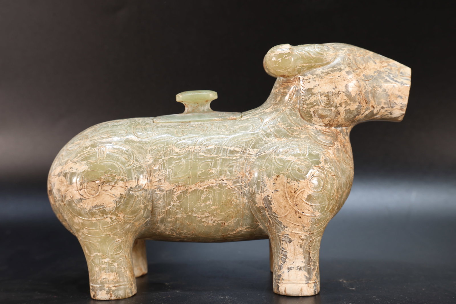 Jade Carved Beast Face Pattern Ram Shape Incense Burner - 7